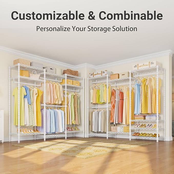 VIPEK V5 Portable Closet Wardrobe Heavy Duty Clothes Rack, Freestanding Clothing Racks with 4 Hang Rods & 8 Shelves, Adjustab