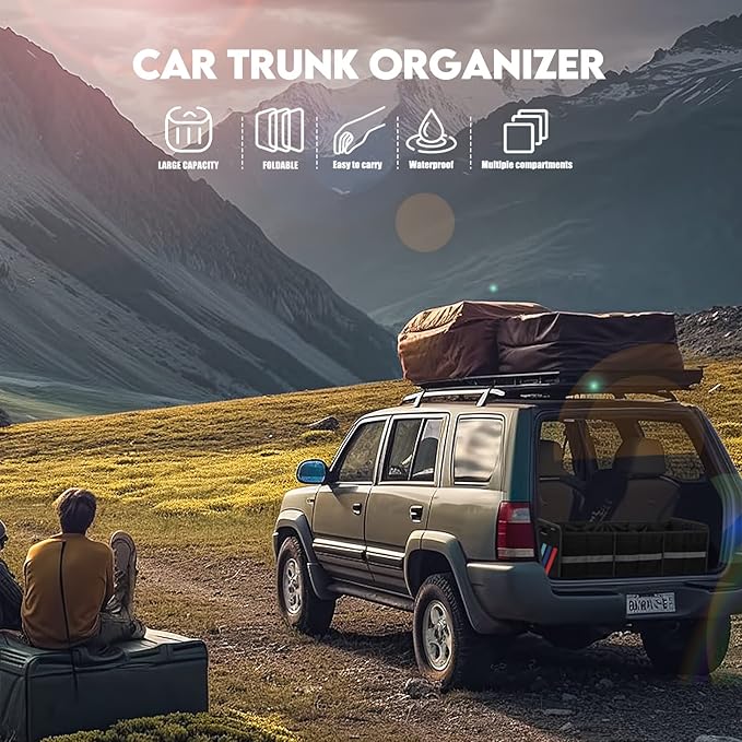 Trunk Organizer for Car, Collapsible Trunk Organizer with Multi Pockets, 3 Compartments Storage Organizer for Car SUV, Truck, S