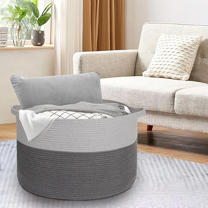 MEGASKET Extra Large Rope Basket, XXXL Woven Storage Basket, Large Blanket Storage for Living Room, Kids Room Toy Organizer B