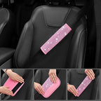CAR PASS Bling Pink Car Accessories Set for Women, Sparkly Rhinestone Diamond Steering Wheel Cover Seat Belt Cushion Glitter 