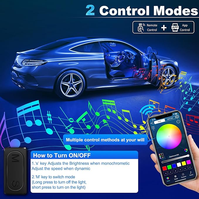 Acrylic Interior Car LED Strip Light with Wireless APP, RGB 18 in 1 with 175 inches 612 LEDs Fiber Optic Strip Lights for Car, Dual Zone Music Sync Neon Car Ambient Lighting Kits