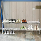 Shoe Rack, Expandable Shoes Organizer Metal Shelf Stand, 2 Tier Stackable Long Shoe Storage Holder For Closet, Floor, Entrywa