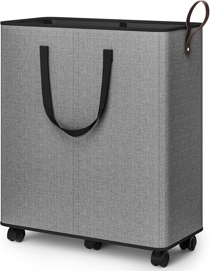 SpaceTrove Laundry Basket with Wheels, Collapsible Laundry Baskets, Laundry Hamper with Handles Detachable Wheels, Rolling La