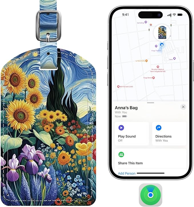 Luggage Tags Built-in Anti-Loss Tracker, Luxury Leather Luggage Tags for Suitcase, Travel Bags, Backpacks, Travel Organizer f