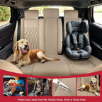 FREESOO Beige Car Seat Cover Full Set - Faux Nappa Leather Seat Covers for Cars, Ultra Breathable Waterproof Front Seats Cush