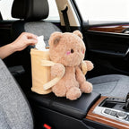 2-in-1 Car Tissue Holder & Trash Bin Organizer Cute Plush Bear/Rabbit/Capybara for Armrest Easy to Install Soft & Adorable (Bear)
