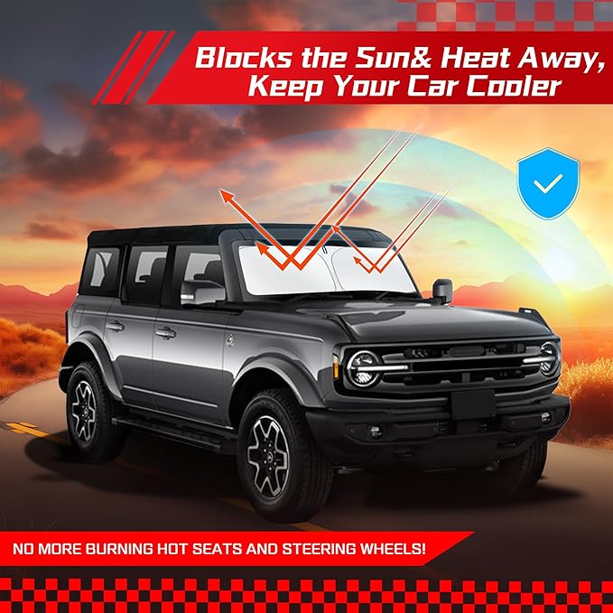 ARISMOTOR Windshield Sun Shade for Ford Bronco 2021-2025 2026, Custom Fit Foldable Front Window Sunshade Sun Visor Protector, Block UV Rays Keep Your Car Cooler