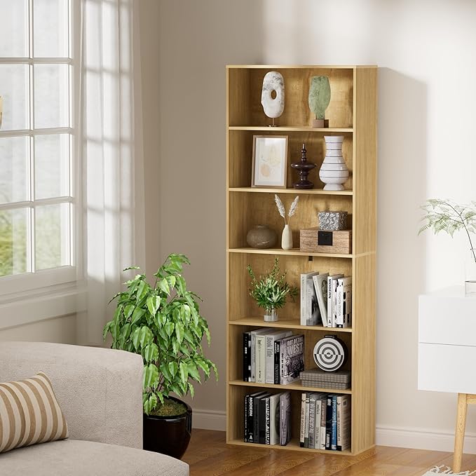 6 Tier Book Shelf，Wooden 6 Cube Storage Organizer,6 Tier Low Bookcase Storage Display Organizer, 64 Inch Versatile Cubes Shel
