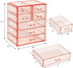 Sorbus Acrylic Makeup Organizer Set, 7-Drawer Vanity & Countertop Cosmetic Storage with Small & Wide Drawers, Pink Makeup Sto