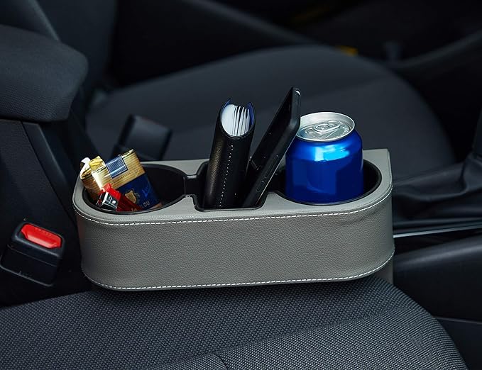 IOKONE Coin Side Pocket Console Side Pocket Leather Cover Car Cup Holder Auto Front Seat Organizer Cell Mobile Phone Holder (Gray)