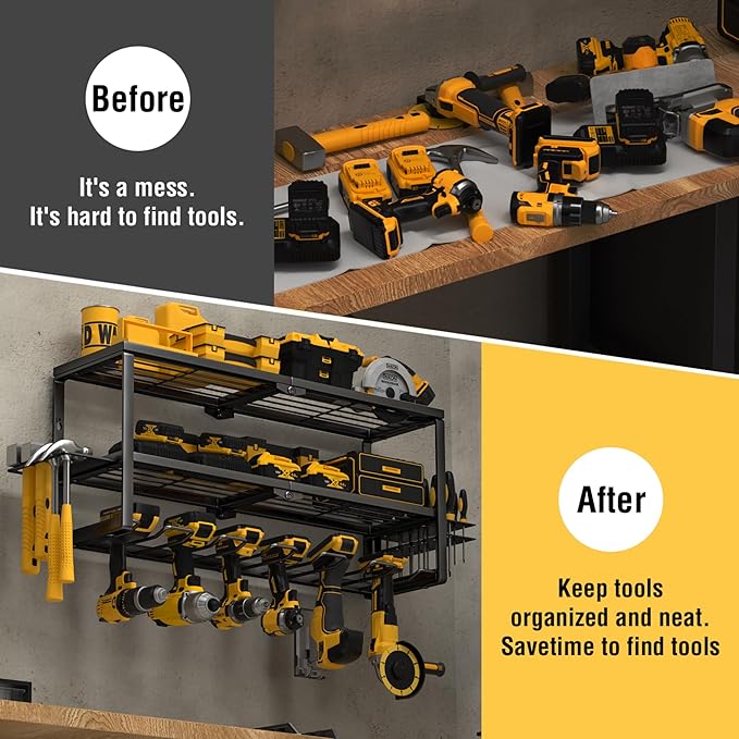 YYR Heavy Duty Power Tool Organizer Wall Mount, Cordless Drill Hanger Storage Rack, Battery Tools Holder with Charging Statio
