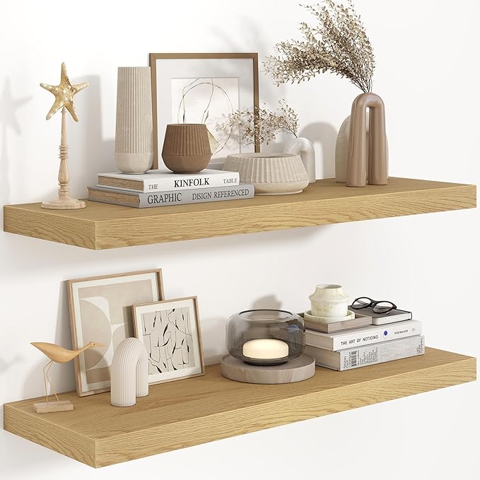 36"W x 9.3"D Floating Shelves for Wall, Wall Mounted Bathroom Shelves 2 Pack Deep Floating Shelf for Bedroom Kitchen Living R