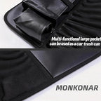 Leather Car Backseat Organizer with Tablet Holder - 9 Large Storage Pockets, Foldable Food Tray & Anti-Scratch Kick Mats - Universal Car Seat Protector for Kids, Pets & Travel Accessories 1 Pack