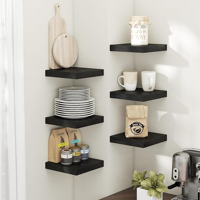 8 Inch Square Floating Shelves for Wall 3 Pack, 8"D Wood Grain Bathroom Shelves with Invisible Brackets, Easy Install Enginee