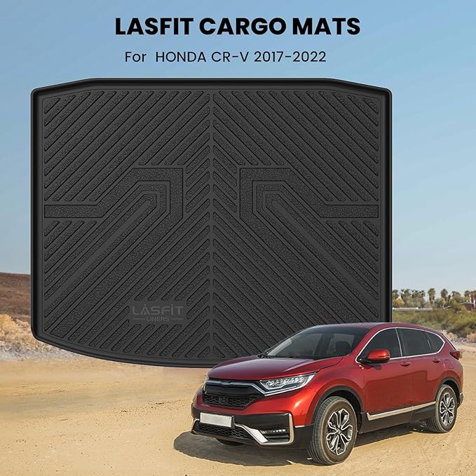 LASFIT Cargo Mat for Honda CR-V 2017-2022 (EX-L/EX/Touring/LX/Special Edition), All Weather Custom Fit TPE Trunk Mat Trunk Liner Cargo Liner Cargo Tray in Lower Position, Black (Not for Hybrid)