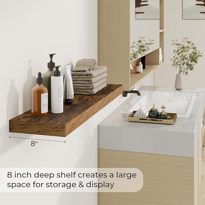 Dreamland 36 Inches Floating Shelves for Wall,8 Inch Deep Floating Shelves Set of 2, Large Display & Storage Shelf, Wall Shel