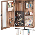 Keebofly Wall Mounted Jewelry Organizer Box Rustic Wood Large Space Jewelry Cabinet Holder Jewelry Storage Box for Necklaces,