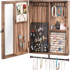 Keebofly Wall Mounted Jewelry Organizer Box Rustic Wood Large Space Jewelry Cabinet Holder Jewelry Storage Box for Necklaces,