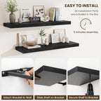 Fun Memories Floating Shelves for Wall, 30 Inch Long Floating Shelves Set of 2, 30 x 10 Wooden Shelves for Wall, Large Storag
