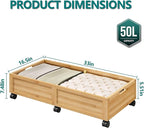 Wood Under Bed Storage Containers Underbed Organizer with Wheels Sturdy Wood Rolling Under Bed Shoe Storage Organizer 2 Packs