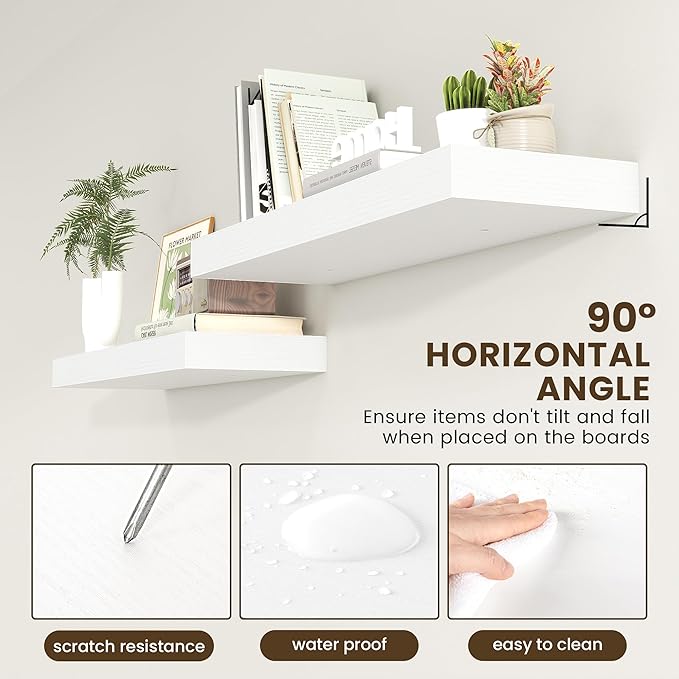 12 Inch Deep Floating Shelves | 36 Inch White Floating Shelves | 36" W x 12" D Rustic Wood Shelves for Wall | Deep White Shel