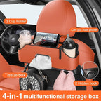 Car Rear Backseat Extra Multifunctional Drink Cup Holder Organizers with Tissue Storage Box Organizer & Hooks for Car Seat Back. Orange