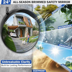 New 24 Inch Acrylic Convex Mirror with Rain-shield - Adjustable Wide Angle View Traffic Mirror Indoor Outdoor, Wall Mounting Blind Spot for Garage Warehouse, School, Store Safety and Office