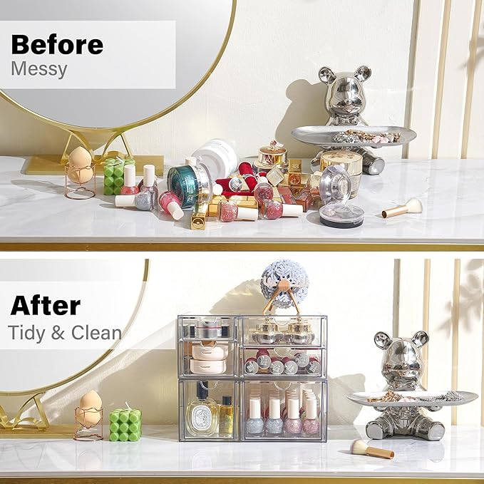 Prsildan Acrylic Drawer Makeup Organizer with 6 Drawers (Not for Baby Bottle), Set of 2 Office Desk Organizers Accessories, C