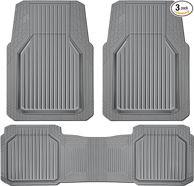CAR PASS Heavy Duty Rubber Floor Mats for Car, Waterproof Liner Deep Dish Car Mats Full Sets, Universal Trim to Fit for SUV Truck Sedans Vans, All Weather Automotive Floor Mats 3pcs, Solid Gray