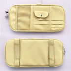 Da by Car Sun Visor Organizer, Multi-Pocket Visor Organizer Storage Pouch for Cars, SUVs & Trucks with Double Zippers, Elastic Bands & Glasses Clip- Organizes Essentials Keep Tidy (Beige Light Yellow)