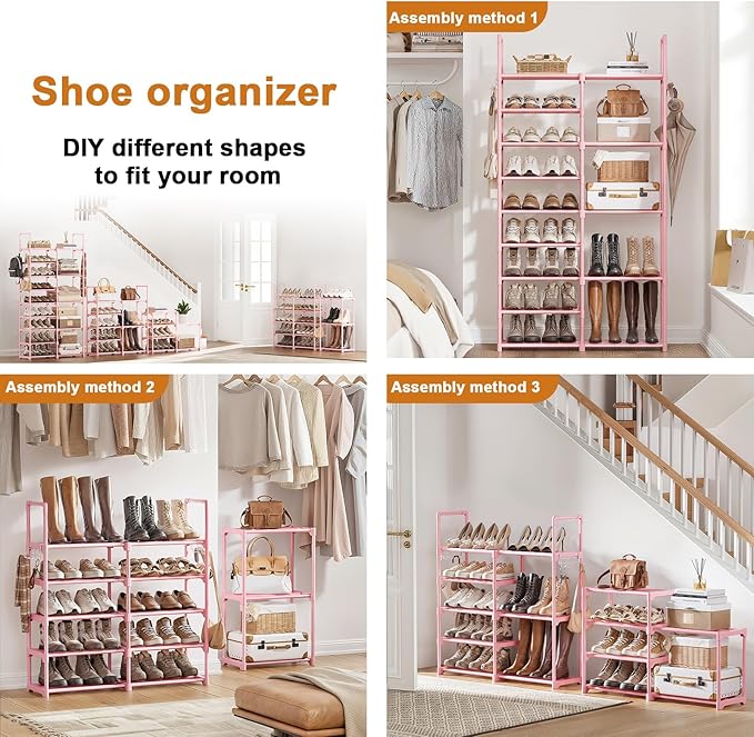 WOWLIVE 9 Tiers Large Shoe Rack White Shoe Rack Organizer for Closet 50-55 Pairs Stackable Heavy Duty Shoe Shelf Shoe Storage