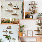 Pinkunn 4 Pcs Floating Shelves for Wall Wooden Live Edge Shelf Wall-Mounted Natural Solid Wood Bedroom Kitchen Storage Living