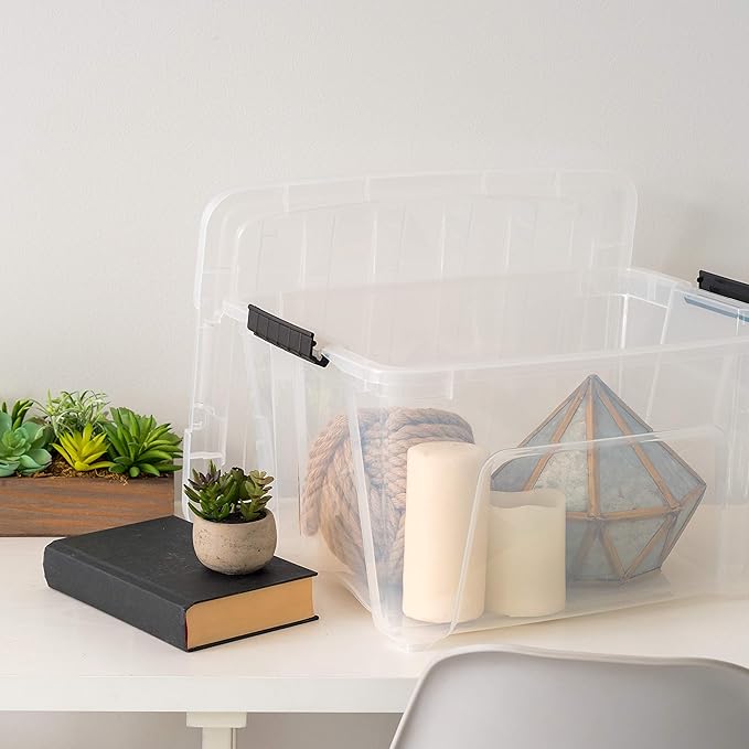 IRIS USA 32 QT Plastic Storage Box with Lid and Latches - 6 Pack - BPA-Free, See-Through Organizing Solution, Durable Nestabl