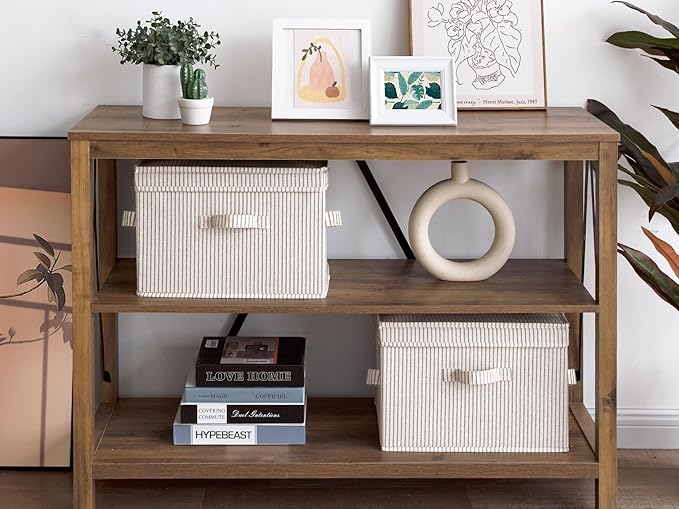 StorageWorks Fabric Storage Bins with Lid, Decorative Storage Boxes for Shelves, Stackable Closet Organizer Basket with Handl