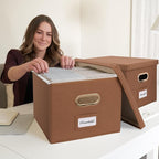 ZICOTO Decorative File Organizer Box Set of 2 - Collapsible Linen Filing Cabinets w/Handles Are Perfect to Store all Your Doc