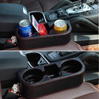 Car Cup Holder, Auto Front Seat Cup Holder, PU Leather Cover Cup Drink Holder, Car Seat Gap Filler Organizer, Side Cup Holder for Car Coin Bucket, Cell Mobile Phone Holder, Black