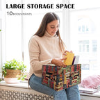 Vintage Library Books Storage Basket Organizer Bins With Handles,Retro Bookish Foldable Organizer Basket Toybox for Reading C