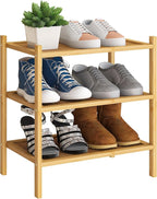 BMOSU 3-Tier Bamboo Small Shoe Rack Premium Stackable Shoe Shelf Storage Organizer for Hallway Closet Living Room Entryway Or