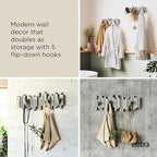 Umbra Sticks Wall-Mounted Coat Rack Rail Hook with 5 Retractable Pegs – Modern, Space-Saving Storage Organizer, Grey