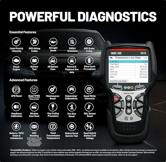 Innova 5610 OBD2 Bidirectional Scan Tool - Understand Your Vehicle, Pinpoint What's Wrong, and Complete Your Repairs with Less