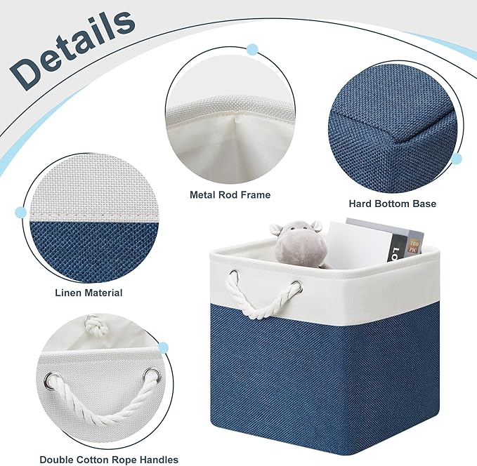 Posprica 11×11×11 Storage Cubes, Collapsible Storage Bins Organizer for Closet, Fabric Storage Box with Cotton Rope Handles, 