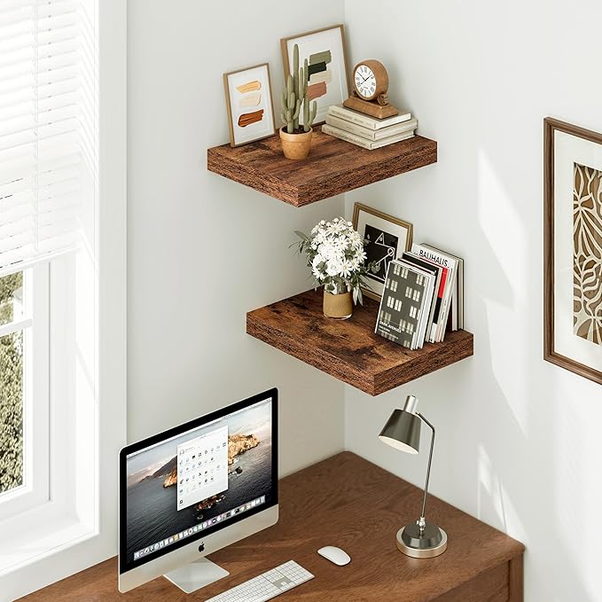 Vivelove 12 Inch Deep Floating Shelves for Wall, 16" Long Wall Shelves with Invisible Brackets, for Living Room Bedroom Bathr