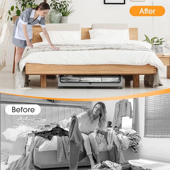 Under Bed Storage with Wheels 1Pack Underbed Storage with Clear Window&Label Under Bed Drawers Large Capacity Rolling Under B