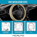 PIC AUTO Steering Wheel Cover, Glitter Gel Particles & Beige Luxury Leather Car Steering Cover, Universal Fit 14.5"-15.5" Ant