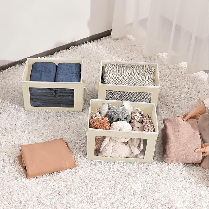 Homsorout Fabric Storage Bins with Lids, Storage Cubes with Window, Decorative Storage Boxes Baskets for Organizing, Closet O