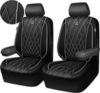 CAR PASS Piping Luxury Leather Two Front Car Seat Covers,Silver Glitter Waterproof Seat Cover Compatible with Front Seat Armr