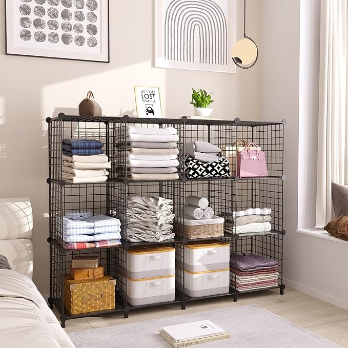 AWTATOS Wire Cube Storage Organizer, Closet Organizers and Storage, Metal 12 Cube Storage Shelves Bookshelf, Portable Closet 