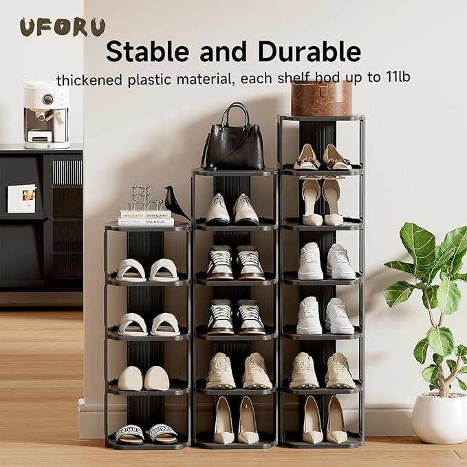 Small Shoe Rack, 5 Tier Plastic Vertical Shoe Rack for Small and Narrow Spaces, Free Standing Shoe Organizer for Closet, Entr