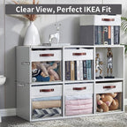 Bagnizer Storage Cubes, 4 Pack Linen Foldable Storage Bins with Clear Window and 2 Handles, 13x15x13 Storage Cube Bins for Sh