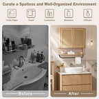 INNOD Rattan Bathroom Wall Cabinet with Towel Bar, Wall-Mounted Medicine Cabinet with Adjustable Wood Shelf & Doors, Over The